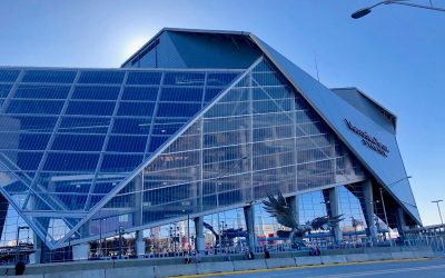 Mercedes-Benz Stadium exterior in Atlanta, host stadium for FIFA World Cup 2026